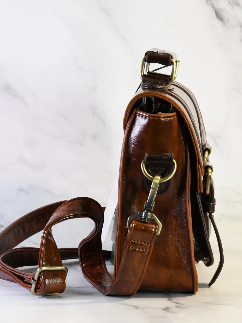 Two-Tone Brown Leather Briefcase Brass Hardware - Picture 5 of 6